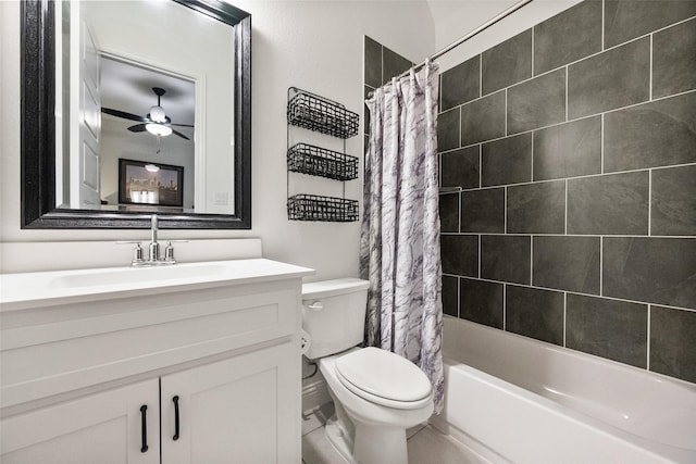 1804 Rockwood Ln, Mansfield, TX 76063 - full bath featuring toilet, vanity, shower / tub combo with curtain, and a ceiling fan