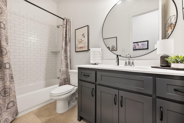1804 Rockwood Ln, Mansfield, TX 76063 - full bathroom with vanity, shower / bath combination with curtain, toilet, and tile patterned flooring