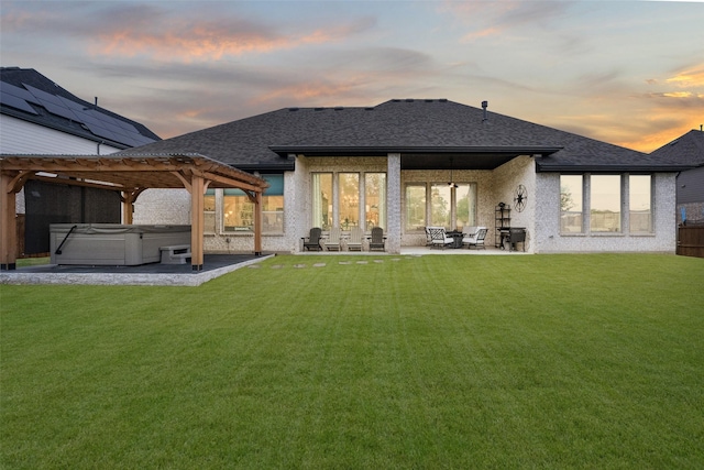 1804 Rockwood Ln, Mansfield, TX 76063 - rear view of property with a hot tub, a pergola, a patio, and a shingled roof