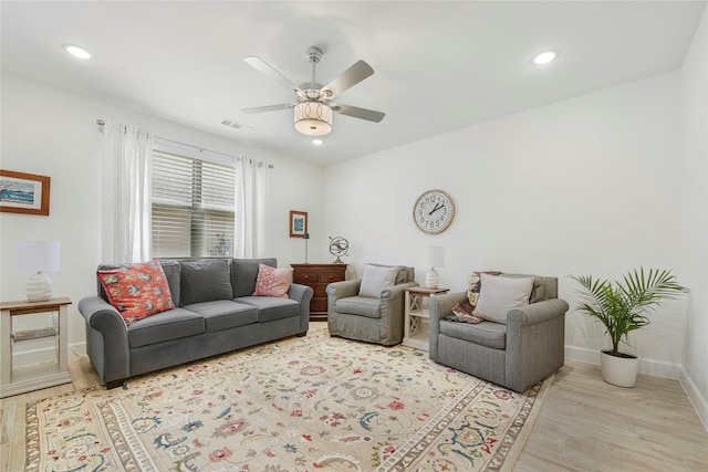 10020 Crestview Dr, Denton, TX 76207 - living room with wood finished floors, baseboards, ceiling fan, and recessed lighting