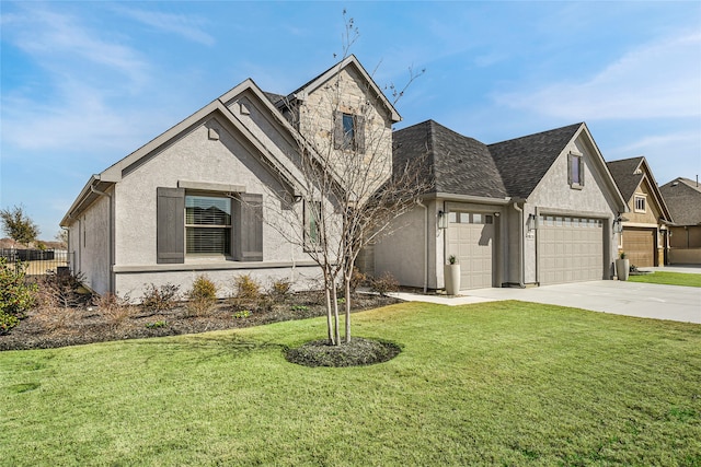 10020 Crestview Dr, Denton, TX 76207 - french country home featuring concrete driveway, stucco siding, and an attached garage