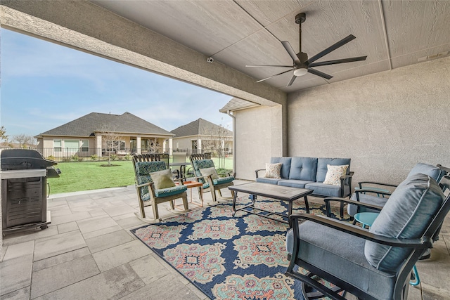 10020 Crestview Dr, Denton, TX 76207 - view of patio / terrace with outdoor lounge area and a ceiling fan