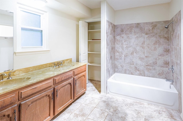 6604 Ems Ct, Fort Worth, TX 76487 - bathroom featuring shower / tub combination, tile patterned flooring, double vanity, and a walk in closet