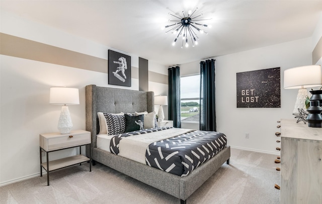 2402 Carlow Ln, Lowry Crossing, TX 75407 - bedroom featuring light carpet, a chandelier, and baseboards