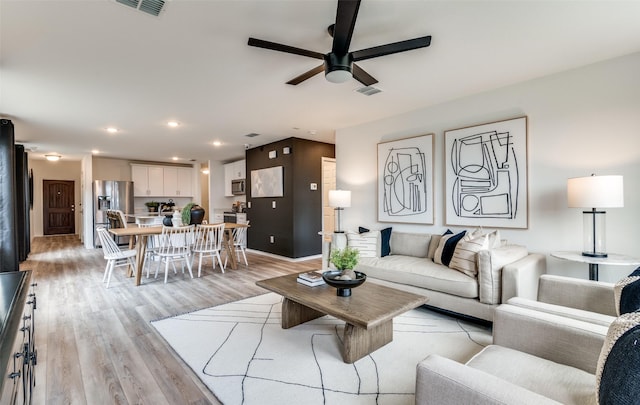 2402 Carlow Ln, Lowry Crossing, TX 75407 - living area with ceiling fan, light wood-style flooring, recessed lighting, and baseboards