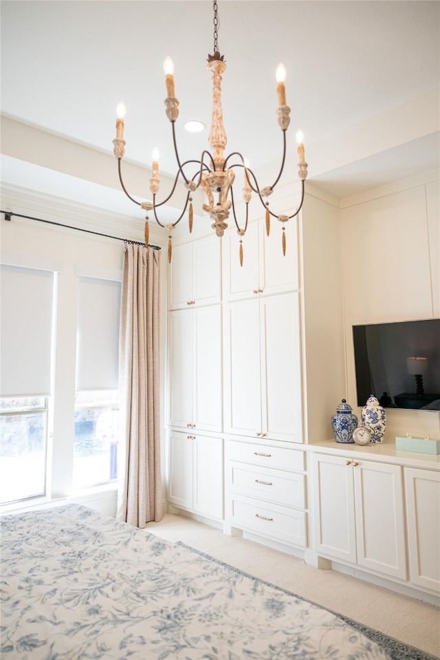6032 Forest Ln, Fort Worth, TX 76112 - bedroom with a chandelier and light carpet