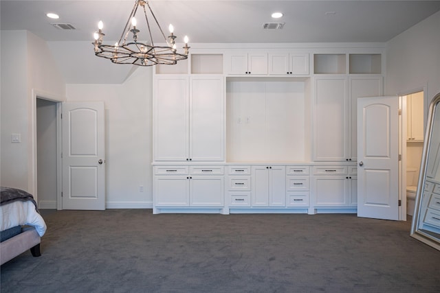 6032 Forest Ln, Fort Worth, TX 76112 - unfurnished bedroom with dark colored carpet, a chandelier, recessed lighting, and baseboards