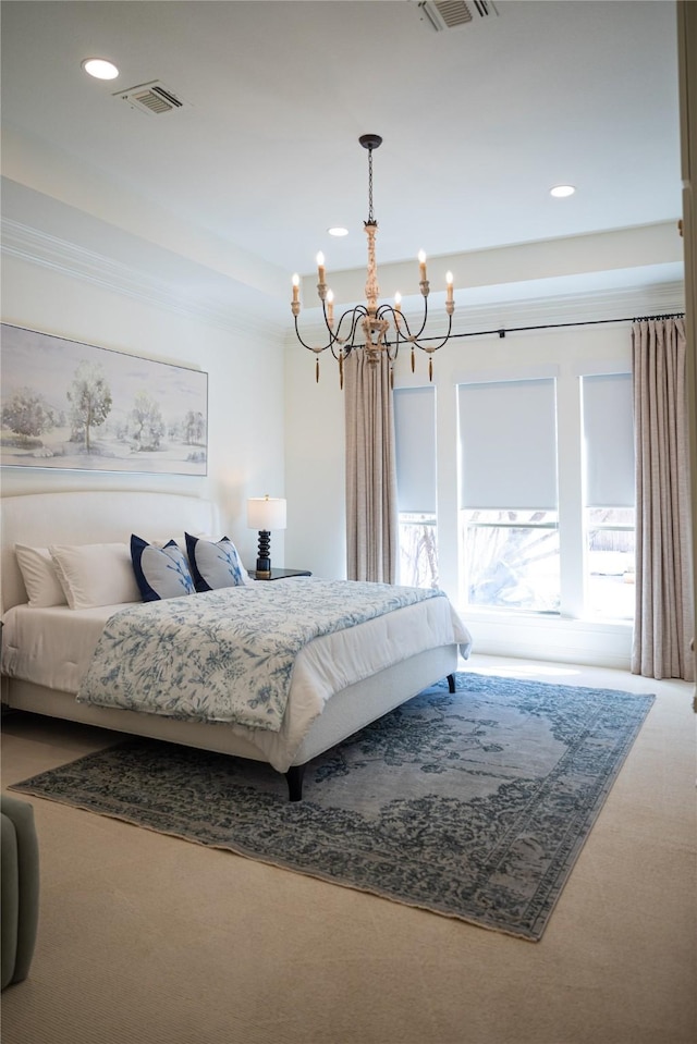 6032 Forest Ln, Fort Worth, TX 76112 - bedroom featuring a chandelier, recessed lighting, and carpet floors