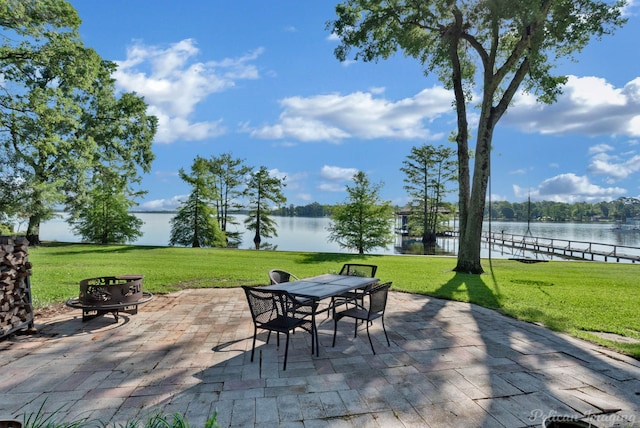 5305 S Lakeshore Dr, Shreveport, LA 71109 - view of patio / terrace with a water view and outdoor dining space