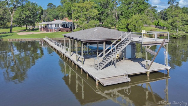 5305 S Lakeshore Dr, Shreveport, LA 71109 - dock featuring a water view, boat lift, and a yard