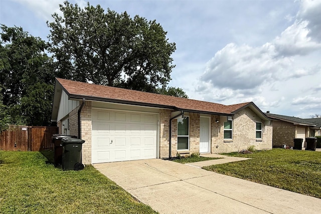 2308 Richmond Dr, Plano, TX 75074 - ranch-style home with a garage, concrete driveway, brick siding, and a shingled roof
