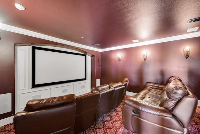 1751 Bison Meadow Ln, Heath, TX 75032 - home theater room with crown molding, baseboards, and a textured ceiling