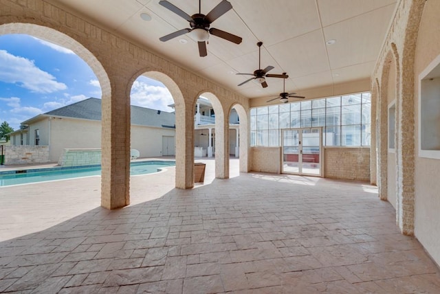 1751 Bison Meadow Ln, Heath, TX 75032 - view of patio / terrace featuring an outdoor pool, french doors, and ceiling fan