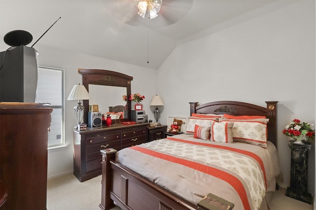 408 Autumn Park Park, Fort Worth, TX 76140 - bedroom featuring light colored carpet, vaulted ceiling, and ceiling fan