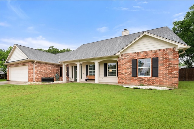 430 Oak Ridge Dr, Fairfield, TX 75840 - view of front of house featuring brick siding, a garage, concrete driveway, a chimney, and central AC unit
