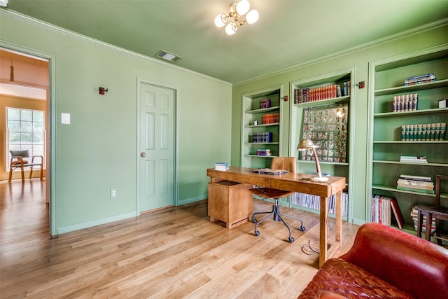 4306 Buena Vista St Unit 106F, Dallas, TX 75205 - home office with wood finished floors, crown molding, built in features, and baseboards