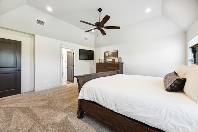 1308 Green Ridge Rd, Weatherford, TX 76085 - bedroom featuring lofted ceiling, carpet floors, baseboards, recessed lighting, and ceiling fan