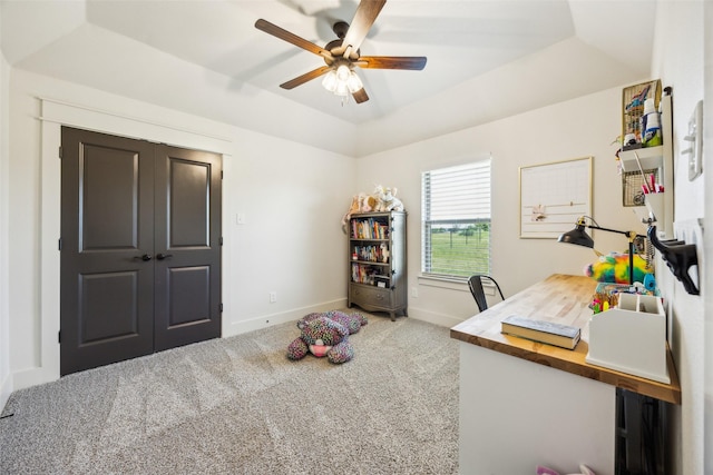 1308 Green Ridge Rd, Weatherford, TX 76085 - home office featuring ceiling fan, carpet floors, and baseboards