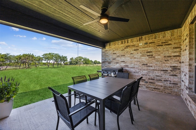 1308 Green Ridge Rd, Weatherford, TX 76085 - view of patio with a ceiling fan, outdoor dining space, and area for grilling