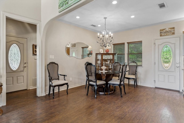 10040 Fm 17, Grand Saline, TX 75140 - dining room featuring ornamental molding, a chandelier, wood finished floors, recessed lighting, and baseboards