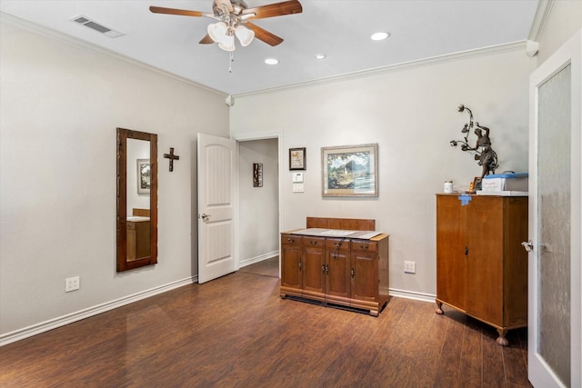 10040 Fm 17, Grand Saline, TX 75140 - bedroom with crown molding, dark wood finished floors, recessed lighting, and baseboards