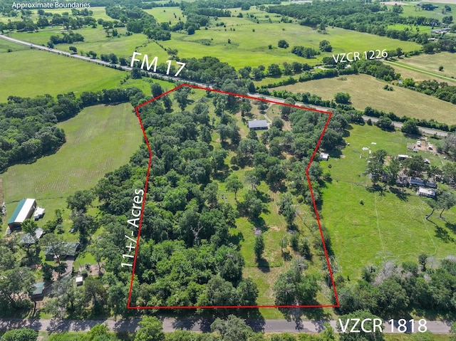10040 Fm 17, Grand Saline, TX 75140 - aerial view of sparsely populated area with property boundaries highlighted and a pastoral area