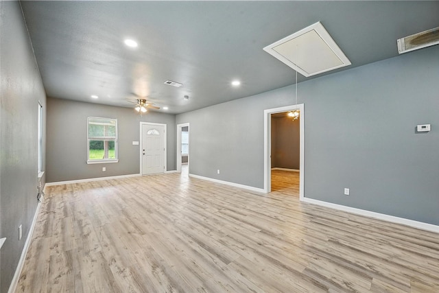 906 S Willow St, Sherman, TX 75090 - unfurnished room with attic access, light wood-style floors, recessed lighting, and a ceiling fan