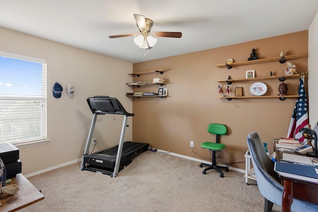 1213 Alder Tree Ln, Royse City, TX 75189 - workout area featuring carpet flooring, a ceiling fan, and baseboards
