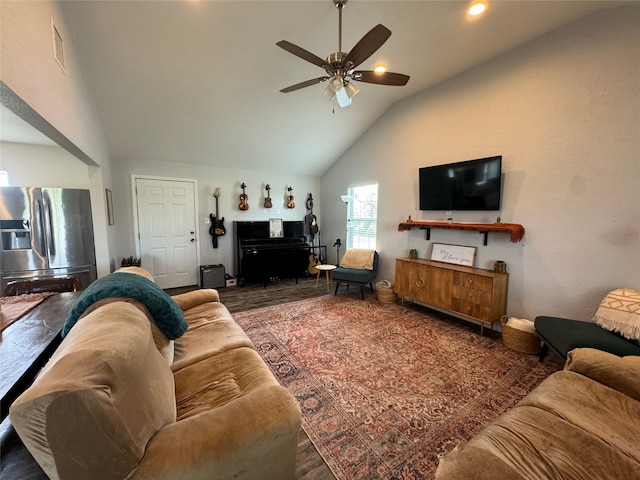 706 Jefferson Ave, Cisco, TX 76437 - living room with vaulted ceiling, wood finished floors, and ceiling fan