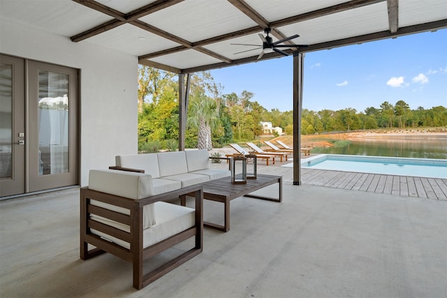 23538 Kate Ln, Arp, TX 75750 - view of patio / terrace featuring an outdoor living space, an outdoor pool, and view of scattered trees