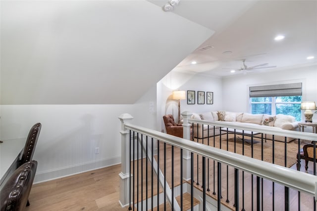 5620 Copper Park, Tyler, TX 75703 - hall featuring an upstairs landing, wood finished floors, baseboards, and recessed lighting