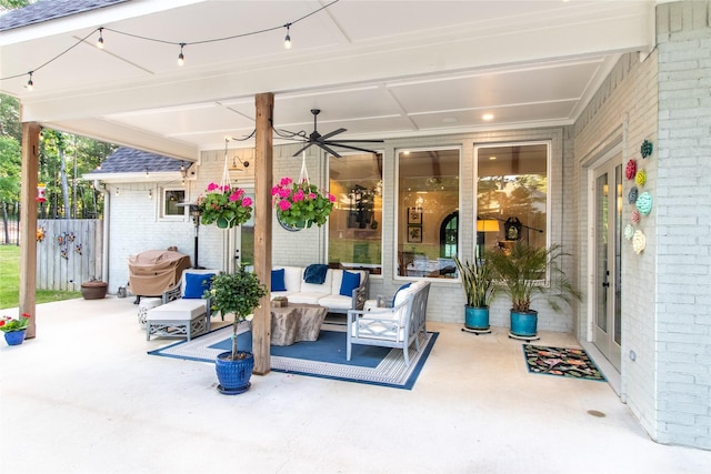 5620 Copper Park, Tyler, TX 75703 - view of patio / terrace with an outdoor living space, ceiling fan, and a grill