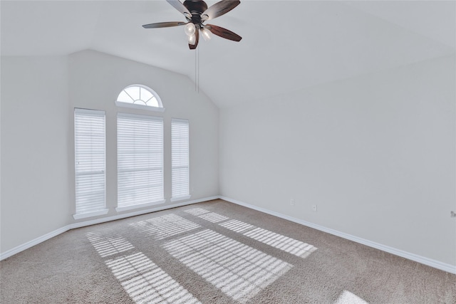8620 Thistle Ridge Ter, Fort Worth, TX 76123 - empty room featuring carpet, vaulted ceiling, ceiling fan, and baseboards