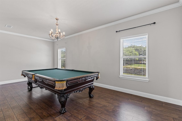 1424 Keeneland Hill Dr, Aledo, TX 76008 - playroom featuring baseboards, ornamental molding, wood-type flooring, billiards, and a chandelier