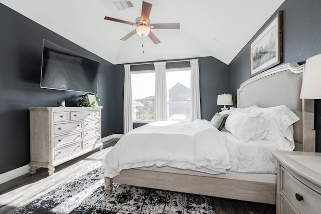 1406 Darlington Ln, Forney, TX 75126 - bedroom featuring lofted ceiling, wood finished floors, baseboards, and ceiling fan