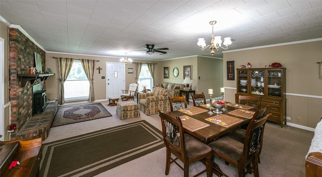 255 Barry Rd, Logansport, LA 71049 - carpeted dining room with a chandelier, crown molding, and ceiling fan