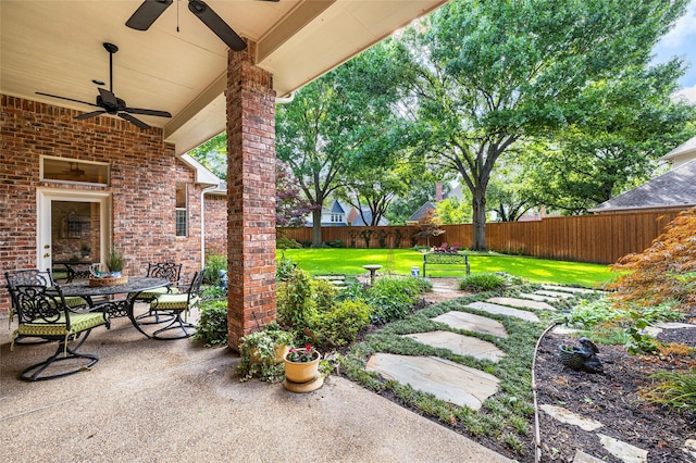 5115 Oak Tree Cir, Dallas, TX 75287 - view of yard featuring a ceiling fan, a patio, and outdoor dining area