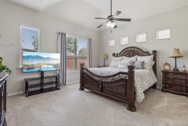 10420 Old Eagle River Ln, Mckinney, TX 75072 - bedroom featuring light carpet, baseboards, a ceiling fan, and vaulted ceiling