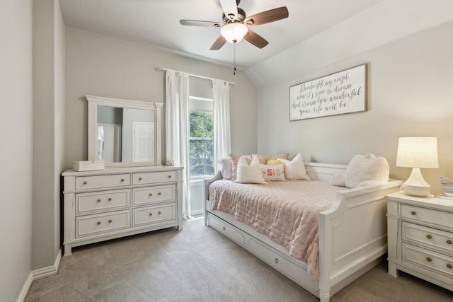 4104 Navarro Way, Frisco, TX 75034 - bedroom featuring light carpet, ceiling fan, and lofted ceiling