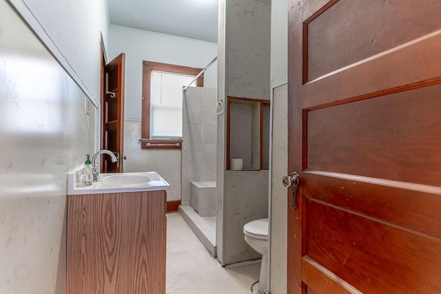 732 N Patrick St, Dublin, TX 76446 - full bath featuring vanity, toilet, a shower, and tile patterned floors
