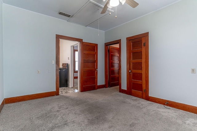 732 N Patrick St, Dublin, TX 76446 - unfurnished room with baseboards, a ceiling fan, carpet, and ornamental molding