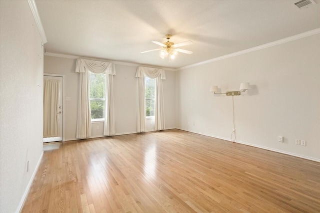 1642 Greenview Ct, Aledo, TX 76008 - spare room featuring crown molding, a ceiling fan, and light wood-style flooring