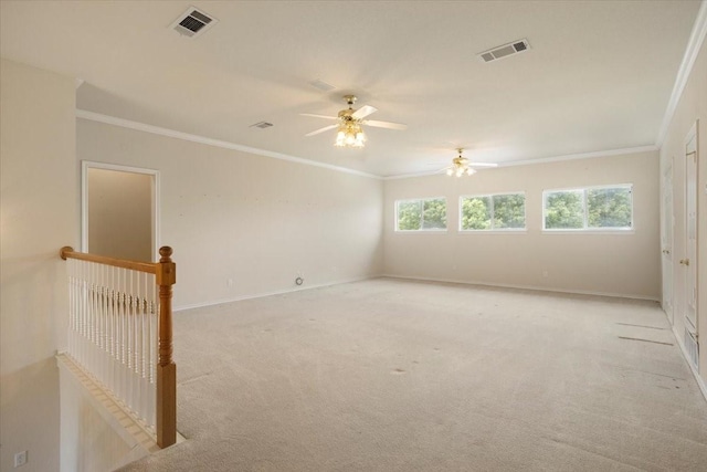 1642 Greenview Ct, Aledo, TX 76008 - unfurnished room with crown molding, ceiling fan, and light colored carpet