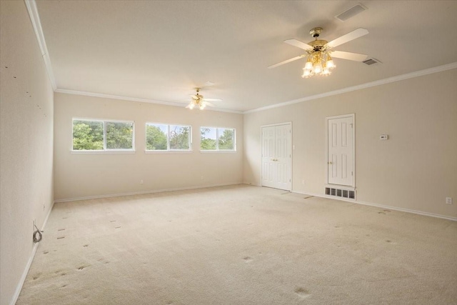 1642 Greenview Ct, Aledo, TX 76008 - spare room featuring ornamental molding, ceiling fan, and light colored carpet