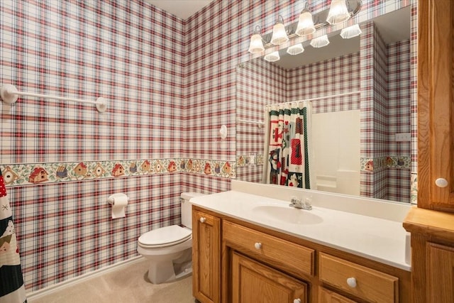 1642 Greenview Ct, Aledo, TX 76008 - bathroom with vanity, a shower with curtain, and wallpapered walls