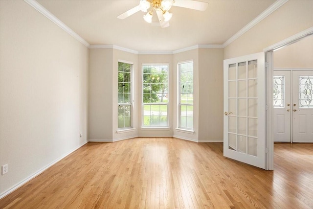 1642 Greenview Ct, Aledo, TX 76008 - spare room featuring light wood-style floors, ceiling fan, and ornamental molding