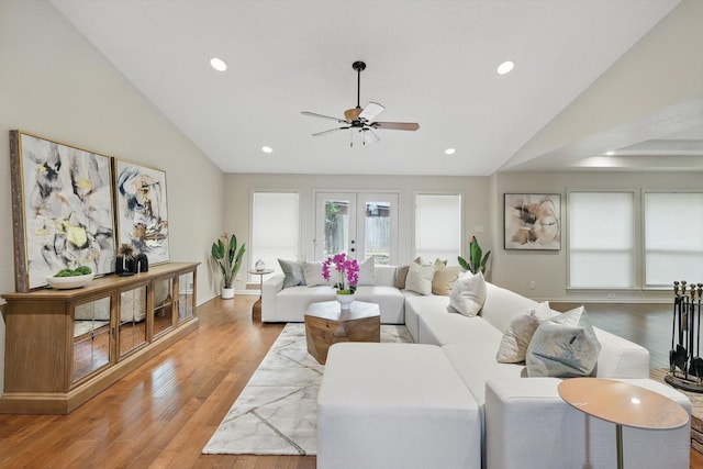 2420 Cross Timbers Trl, Arlington, TX 76006 - living room featuring lofted ceiling, healthy amount of natural light, french doors, wood finished floors, and ceiling fan