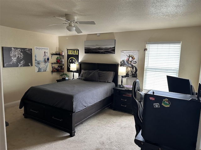 749 Ranch Rd, Fort Worth, TX 76131 - bedroom with light carpet, a ceiling fan, and a textured ceiling