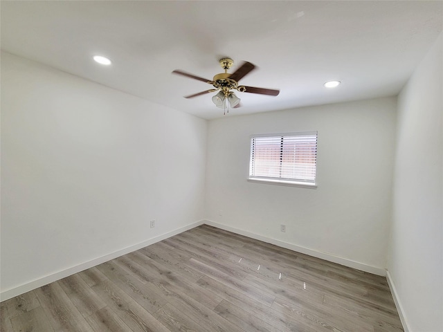 3402 Jones Dr, Rowlett, TX 75088 - spare room featuring a ceiling fan, light wood-style floors, baseboards, and recessed lighting