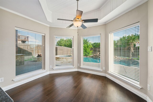 9120 Nob Hill Dr, North Richland Hills, TX 76182 - unfurnished sunroom featuring wood finished floors, healthy amount of natural light, baseboards, and ornamental molding